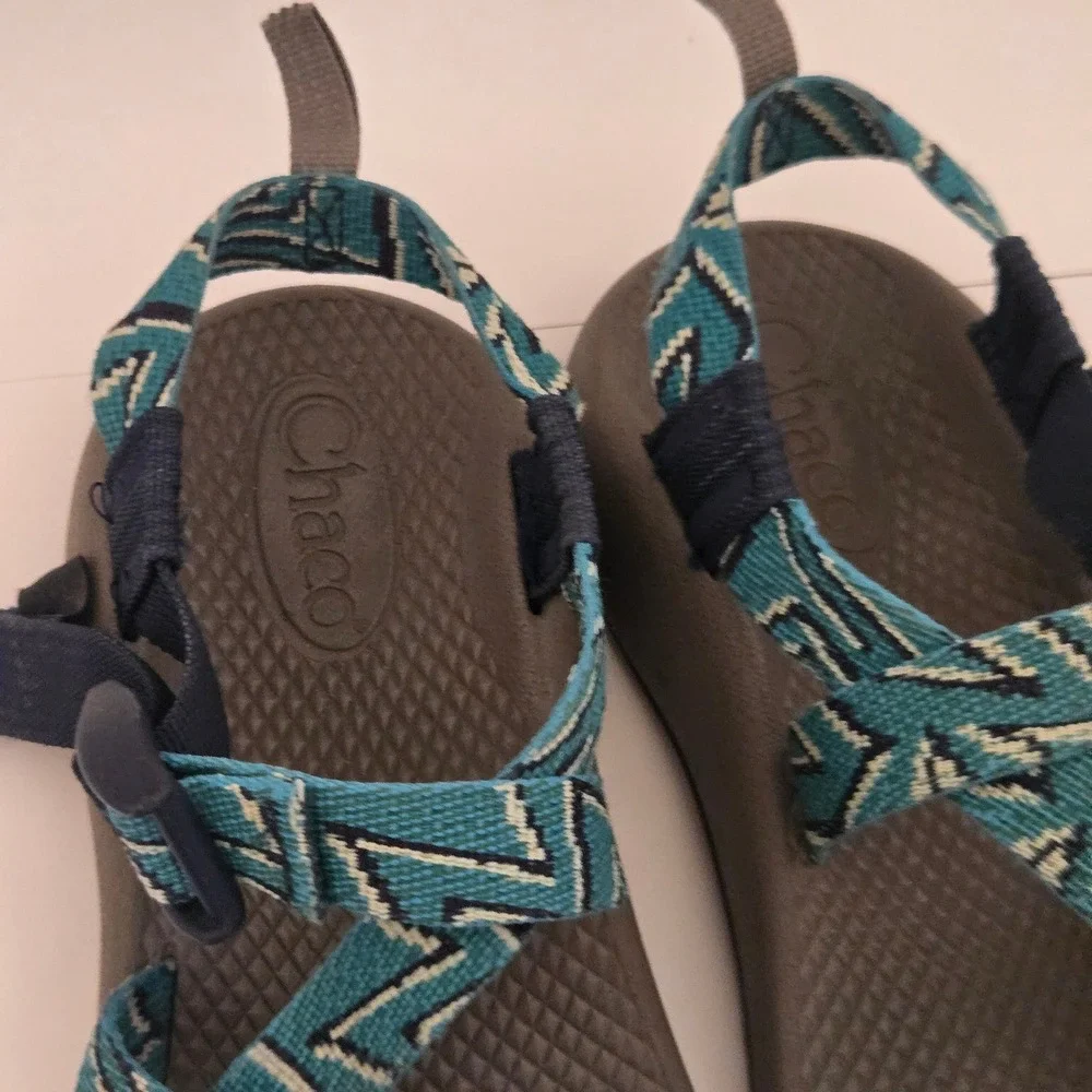 Chaco Kids Z1 Ecotread Sport Sandals Teal Geometric Zigzag Size 2 J105373